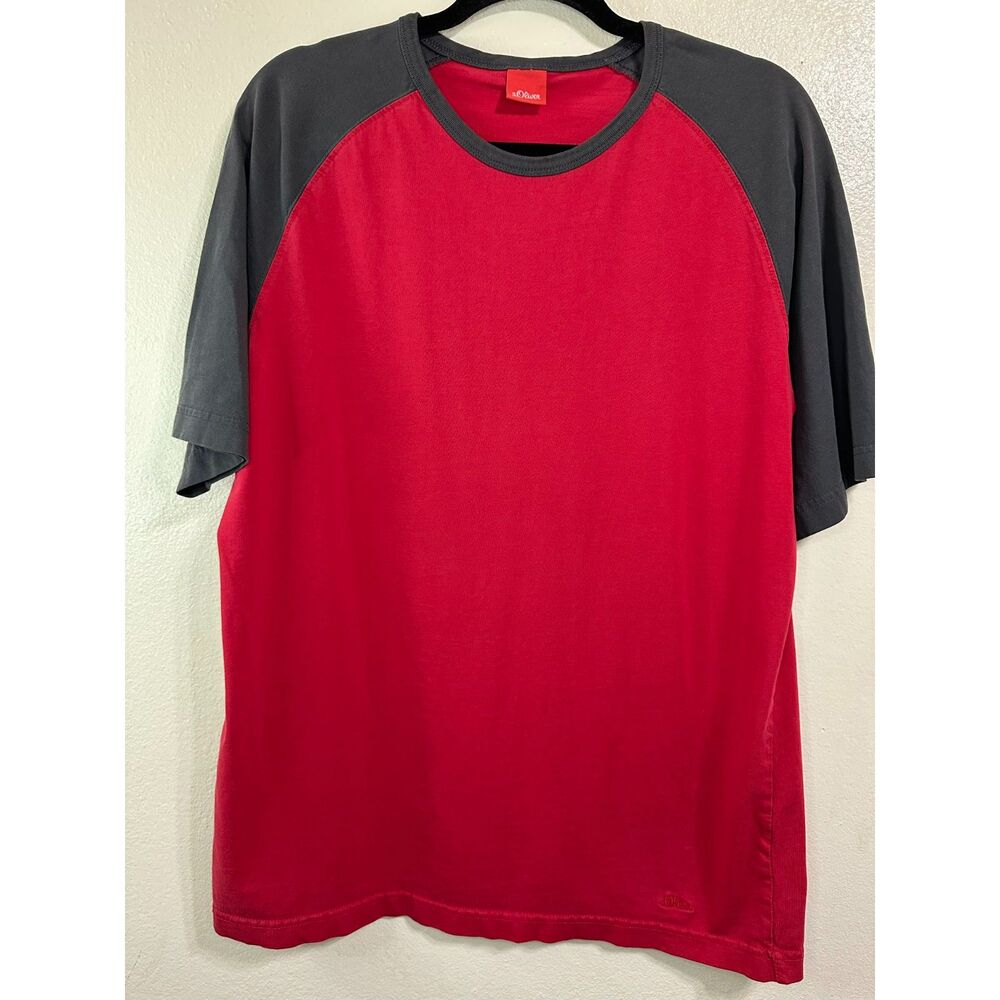 s.Oliver Men's Raglan Sleeve Red and Gray Tee Size L Classic Casual Dad Tee